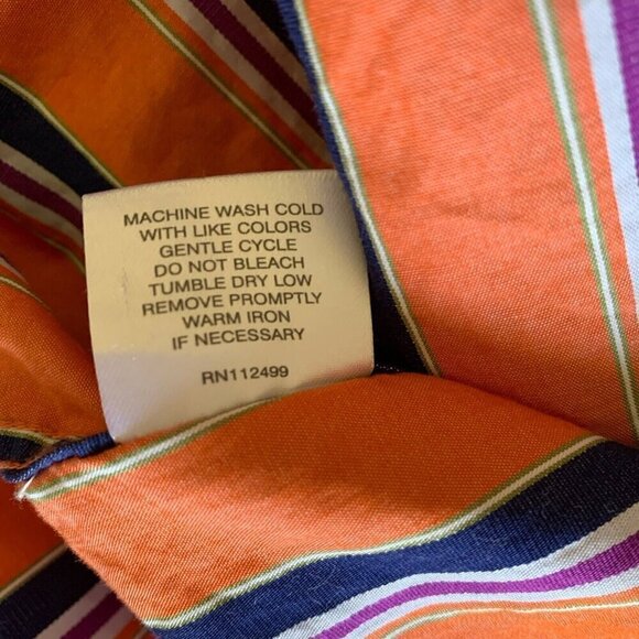 Tailorbyrd Men’s Medium Flip Cuff Long Sleeve Shirt Orange Stripe Button - Picture 9 of 9